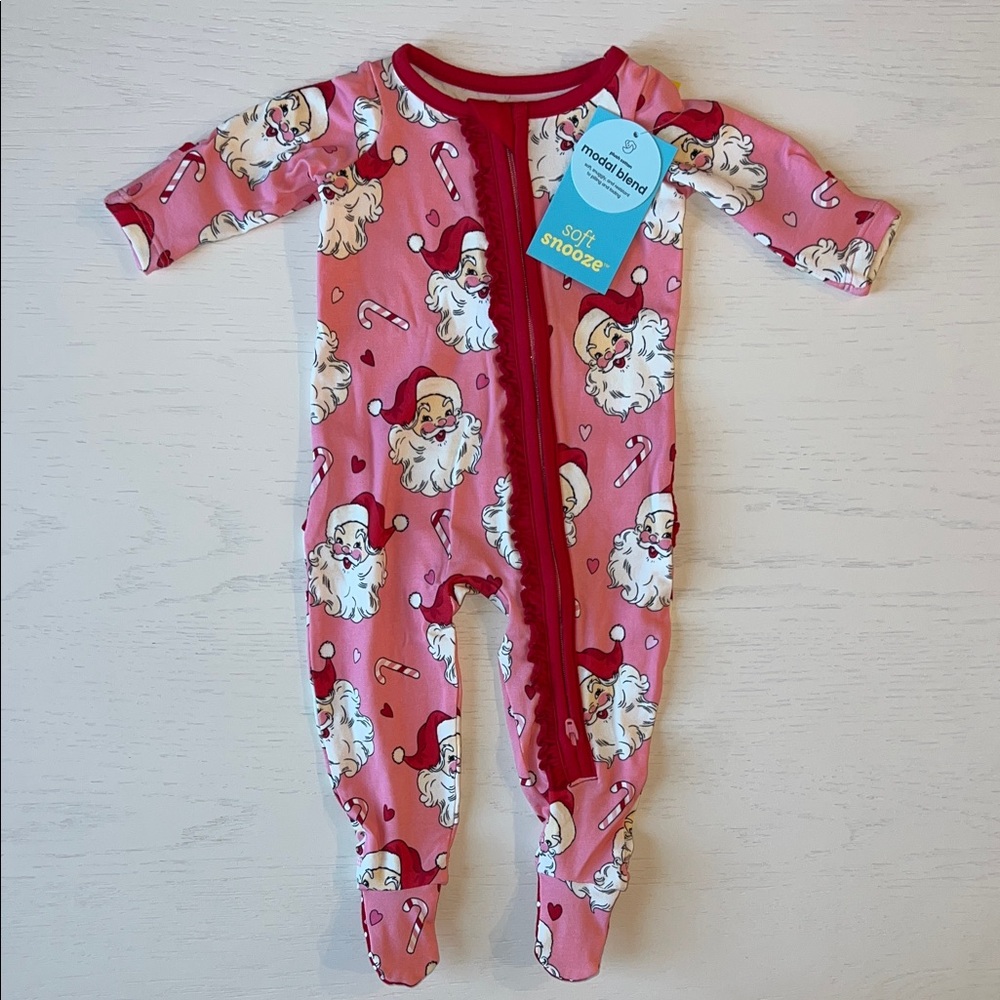 🎄 Rufflebutts Pink Santa Christmas Footie 18-24 months